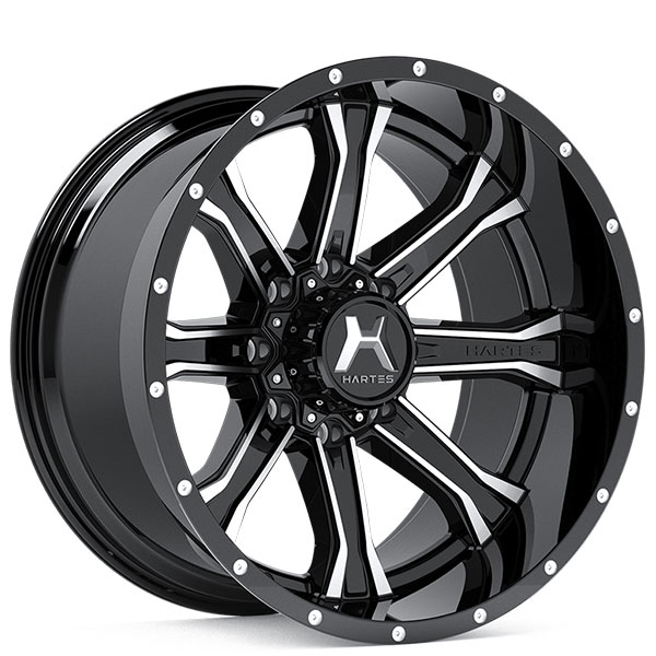 22" Hartes Metal Wheels YSM-711 Strike Black with Machined Face and Milled Dimples Off-Road Rims