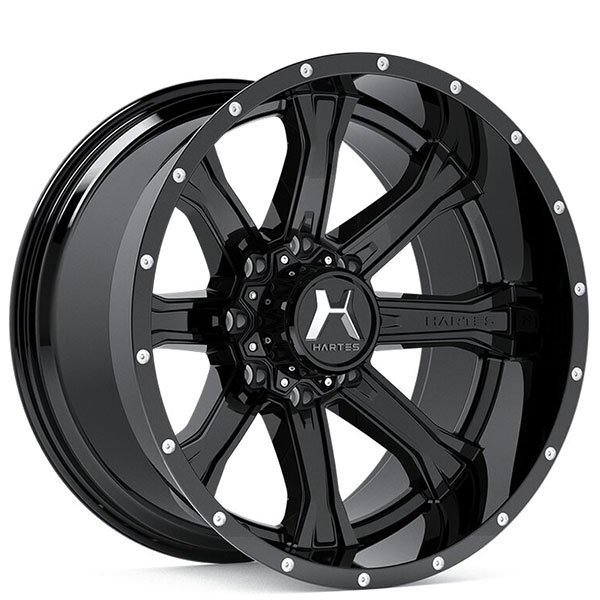 22" Hartes Metal Wheels YSM-711 Strike Black with Milled Dimples Off-Road Rims