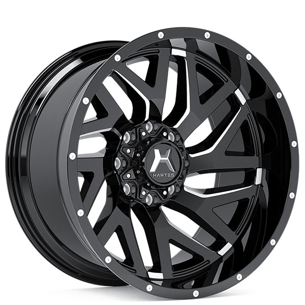 22" Hartes Metal Wheels YSM-751 Stealth Black with Milled Edge and Dimples True Directional Off-Road Rims