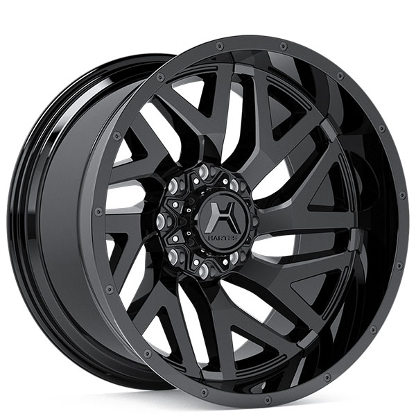 20" Hartes Metal Wheels YSM-751 Stealth Black with Milled Edge and Dark Tint Dimples True Directional Off-Road Rims