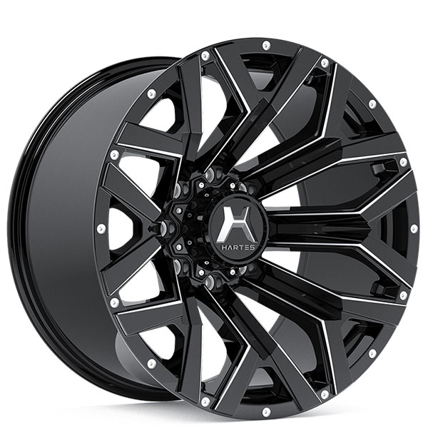 22" Hartes Metal Wheels YSM-782 Hawkish Black with Milled Edge and Dimples Off-Road Rims