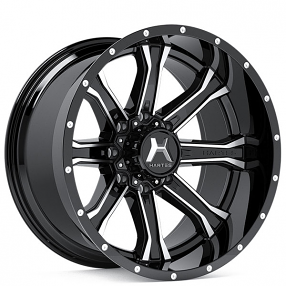 22" Hartes Metal Wheels YSM-711 Strike Black with Machined Face and Milled Dimples Off-Road Rims