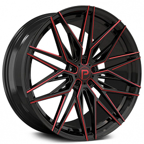 22" Pinnacle Wheels P210 Majestic Gloss Black with Red Milled Rims