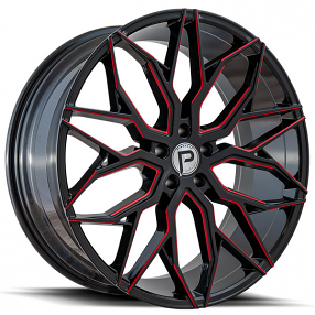 22" Pinnacle Wheels P306 Mystic Gloss Black with Red Milled Rims