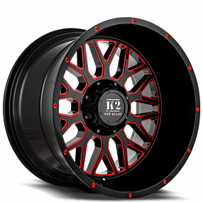 20" K2 Off-Road Wheels K08 Warrior Gloss Black with Red Milled Off-Road Rims