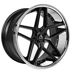 22" Staggered Azad Wheels AZ1029 Satin Black with Chrome Lip Rims 