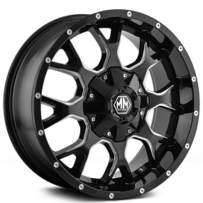 22" Mayhem Wheels 8015 Warrior Black with Milled Spokes Off-Road Rims 