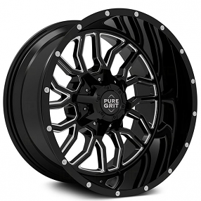 22" Pure Grit Wheels PG103 Ambition Gloss Black Milled Off-Road Rims