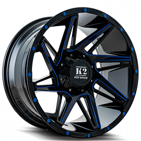 20" K2 Off-Road Wheels K09 Torque Gloss Black with Blue Milled Off-Road Rims