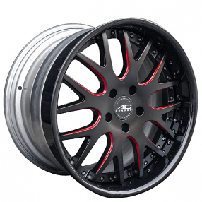 20" Staggered AC Forged Wheels AC818 Matte Black Red Milled with Gloss Black Lip Three Piece Rims 