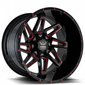 22" Force Off-Road Wheels F02 Black with Red Milled Rims