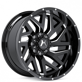 22" Hartes Metal Wheels YSM-751 Stealth Black with Milled Edge and Dimples True Directional Off-Road Rims