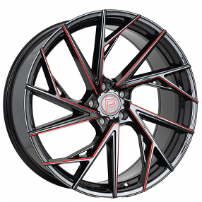 22" Pinnacle Wheels P316 Swank Gloss Black with Red Milled Rims