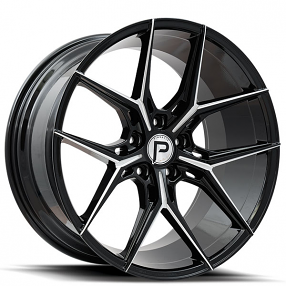 22" Staggered Pinnacle Wheels P204 Splendent Gloss Black Milled Rims