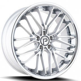 22" Staggered Pinnacle Wheels P214 Legacy Silver Machined with SS Lip Rims