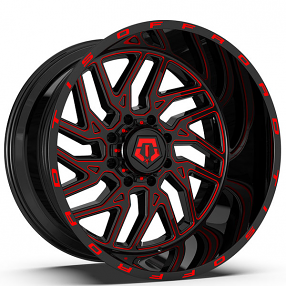 20" TIS Wheels 544BMR Gloss Black with Red Milled Off-Road Rims