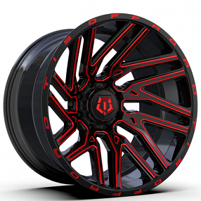 22" TIS Wheels 554BMR Gloss Black with Red Tinted Milled Off-Road Rims