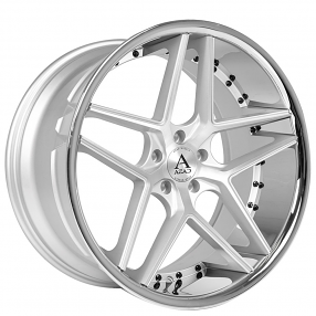 20" Staggered Azad Wheels AZ1029 Brushed Silver with Chrome Lip Rims