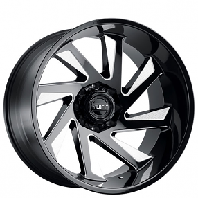 22" Tuff Wheels T1B Gloss Black with Milled Spoke Off-Road Rims 