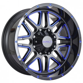 22" Impact Off-Road Wheels 806 Gloss Black with Blue Milled Rims