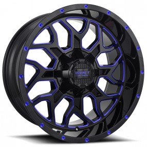 22" Impact Off-Road Wheels 813 Gloss Black with Blue Milled Rims