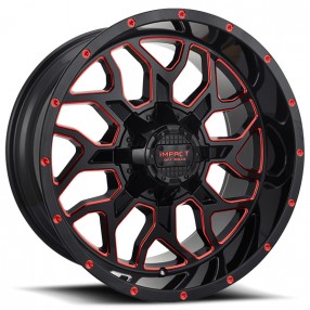 22" Impact Off-Road Wheels 813 Gloss Black with Red Milled Rims