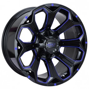 22" Impact Off-Road Wheels 817 Gloss Black with Blue Milled Rims