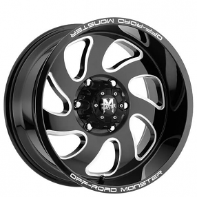 24" Off Road Monster Wheels M07 Gloss Black Milled Rims 