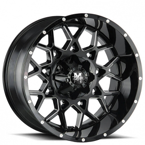22" Off Road Monster Wheels M14 Gloss Black Milled Rims 