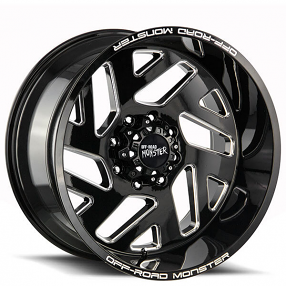 22" Off Road Monster Wheels M19 Gloss Black Milled Rims 
