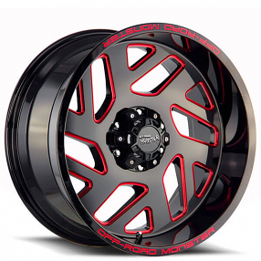 20" Off Road Monster Wheels M19 Gloss Black Red Milled Rims 