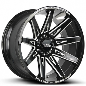 22" Off Road Monster Wheels M25 Gloss Black Milled Rims