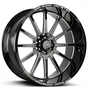 26x12" Off Road Monster Wheels M26 Gloss Black Milled Rims 
