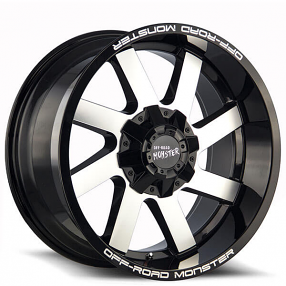22" Off Road Monster Wheels M80 Gloss Black Machined Rims 