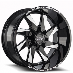 22" Off Road Monster Wheels M80 Gloss Black Milled Rims 